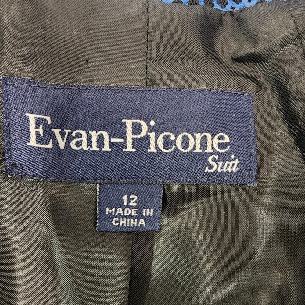 Evan Picone Suit Jacket Blue Black Contrast Trim Open Front Lined Geometric 12 - Picture 7 of 10